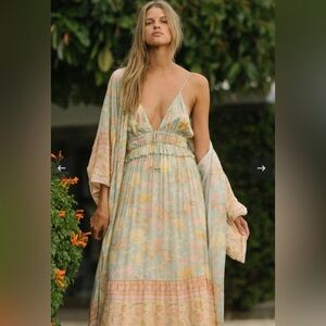 SPELL & THE GYPSY Butterfly Soirée dress. Color: Botanical. Green and Yellow. XS